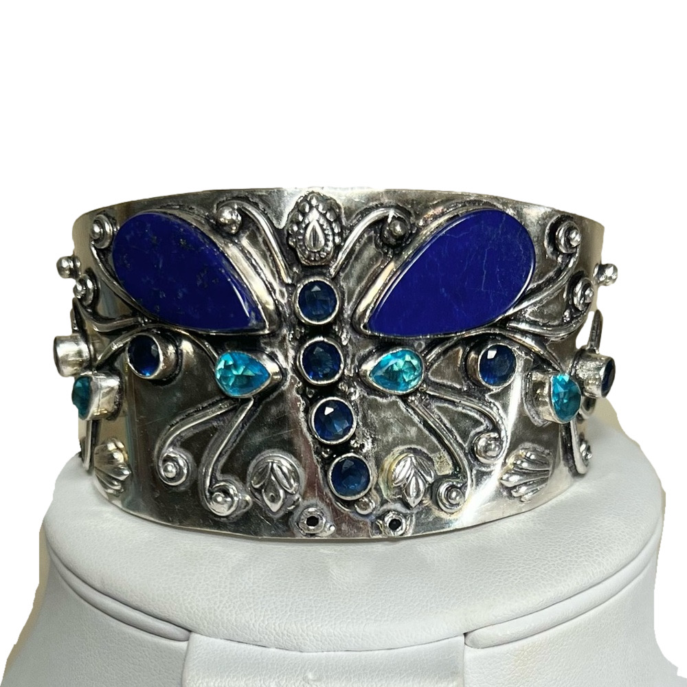 Vintage Style 925 Lapis Gemstone Bangle Bracelet